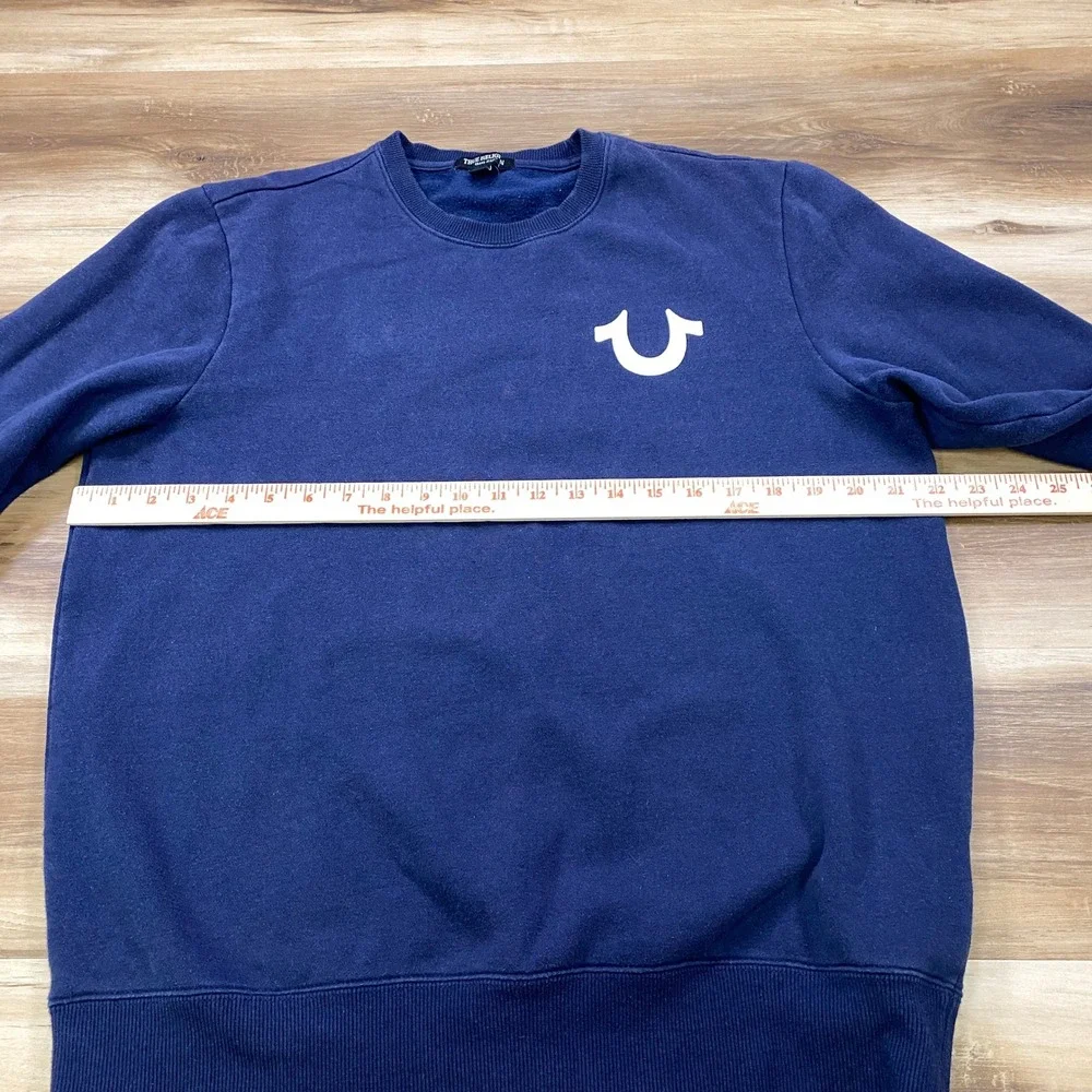 True Religion Sweatshirt Men Medium Horseshoe Logo Cotton Blend Blue Streetwear